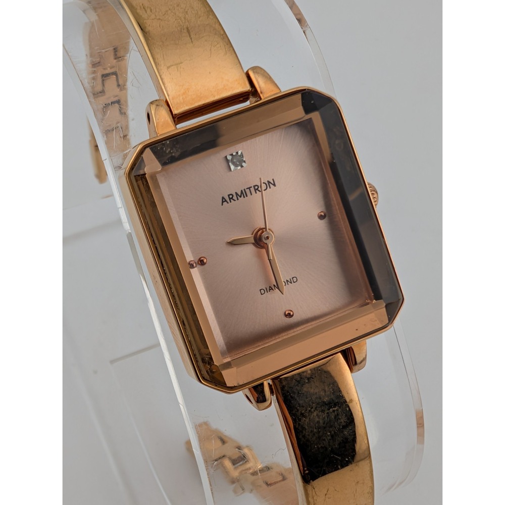 Armitron Diamond Watch Women 22mm Case Rose Gold 6.25" Band 75/5692 New Battery
